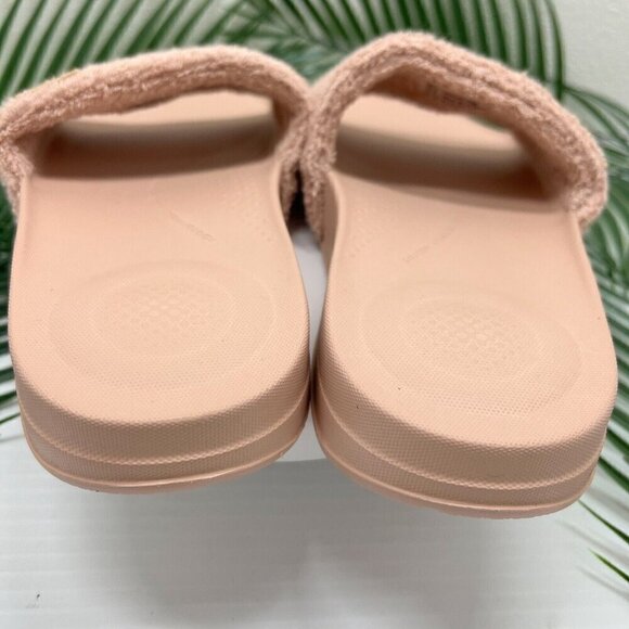 Fitflop iQUSHION Women's Towelling Slide Sandals Beige Buff Cotton Size 6 - Picture 7 of 9